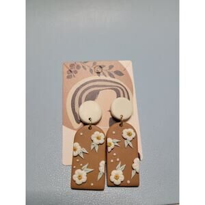 Handmade Mexican Terra Cotta Barro Inspired Dangle Post Earrings‎ Light Weight